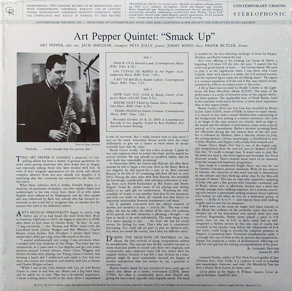Art Pepper Quintet : Smack Up (LP, Album, RE, 180)