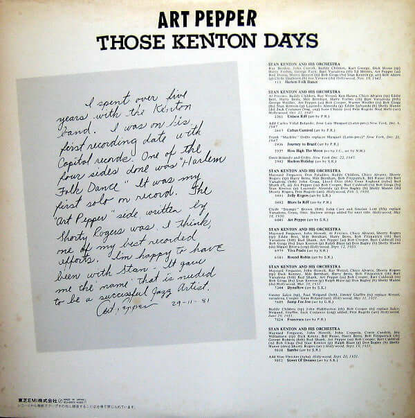 Art Pepper : Those Kenton Days (LP, Comp, Mono)