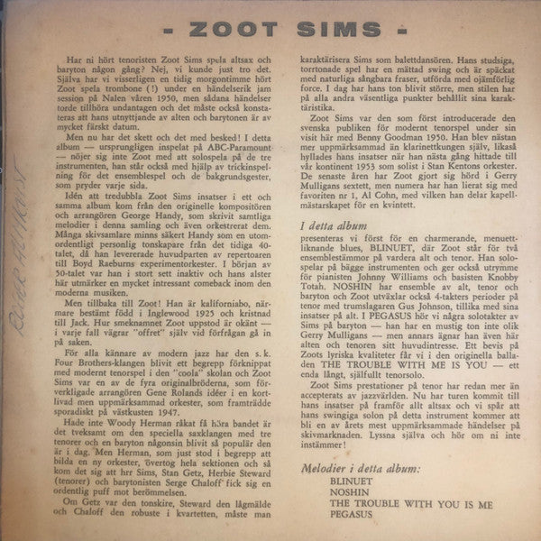 Zoot Sims : Plays Alto, Tenor And Baritone (7", EP)