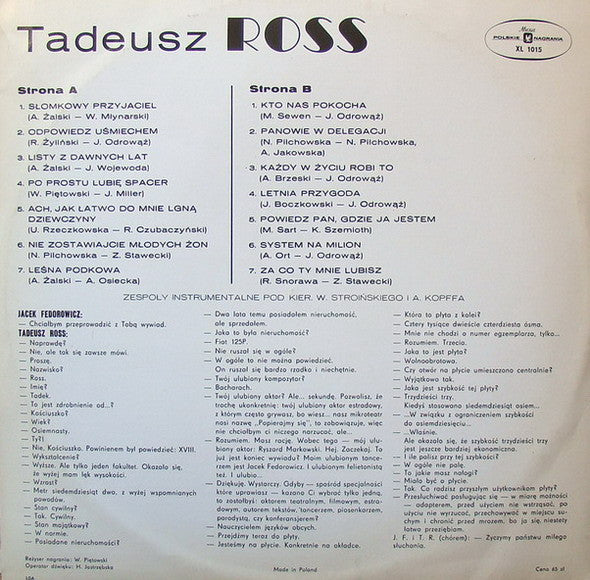 Tadeusz Ross : Odpowiedz Uśmiechem (LP, Album)