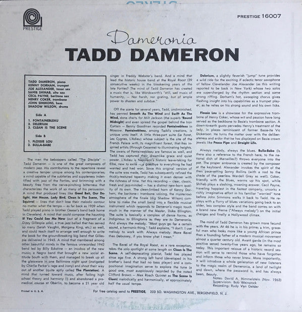 Tadd Dameron : Dameronia (LP, Album, RE)
