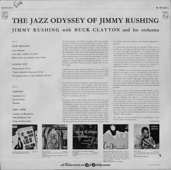 Jimmy Rushing With Buck Clayton And His Orchestra : The Jazz Odyssey Of Jimmy Rushing (LP, Album)