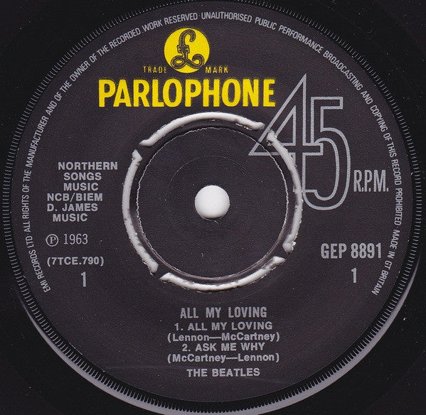 The Beatles : All My Loving (7", EP, Mono, RP)