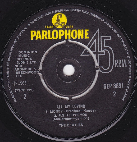 The Beatles : All My Loving (7", EP, Mono, RP)