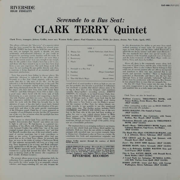 Clark Terry Quintet : Serenade To A Bus Seat (LP, Album, RE)