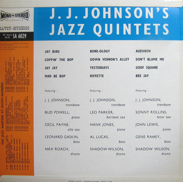 The J.J. Johnson Quintet : J.J. Johnson's Jazz Quintets (LP, Album, RE)
