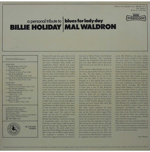 Mal Waldron : Blues For Lady Day (LP, Album)