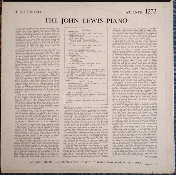 John Lewis (2) : The John Lewis Piano (LP, Album, Mono)