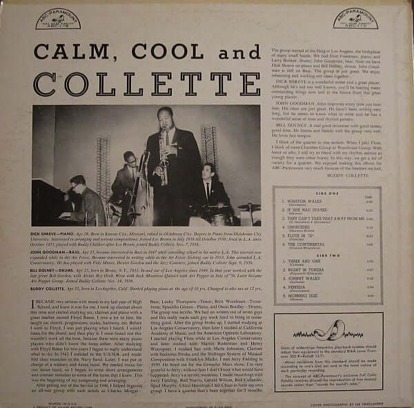 Buddy Collette And His Trio : Calm, Cool & Collette (LP, Album, Mono)