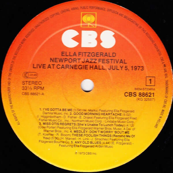 Ella Fitzgerald ~ Newport Jazz Festival Live At Carnegie Hall,  July 5, 1973 (Vinyl) - Djungel & Jazz