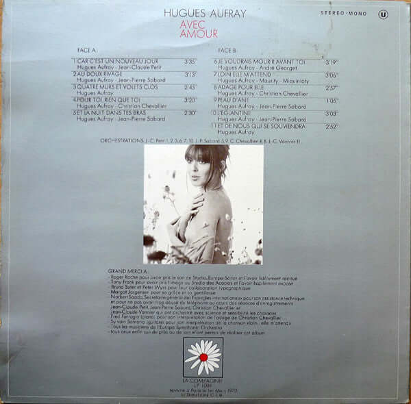 Hugues Aufray : Avec Amour (LP, Album, Gat)