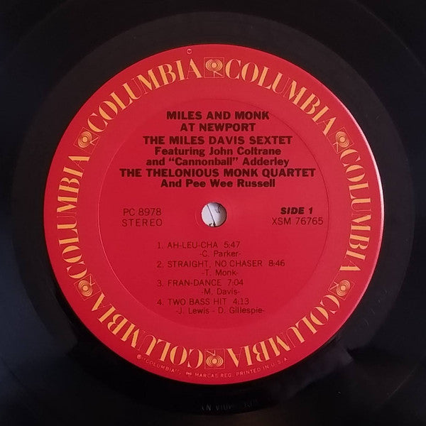 The Miles Davis Sextet Featuring John Coltrane And Cannonball Adderley / The Thelonious Monk Quartet And Pee Wee Russell : Miles & Monk At Newport (LP, Album, RE, Pit)