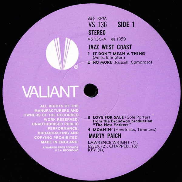 Marty Paich : Jazz West Coast (LP, Album, RE)
