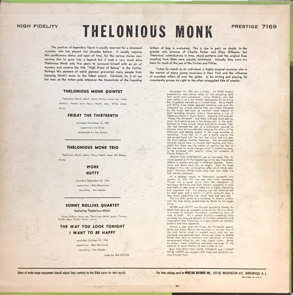 Thelonious Monk / Sonny Rollins : Work! (LP, Comp, Mono, RE, Mis)