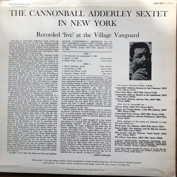 Cannonball Adderley Sextet : In New York (LP, Album, RE)