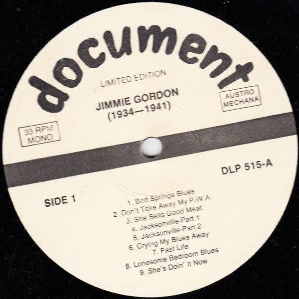 Jimmie Gordon : 1934-1941 ("The Mississippi Mudder") (LP, Comp, Mono, Ltd, RM)