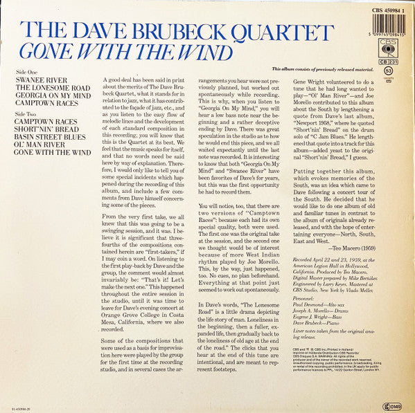 The Dave Brubeck Quartet : Gone With The Wind (LP, Album, RE, RM)