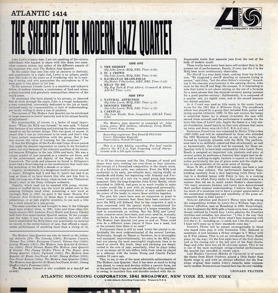 The Modern Jazz Quartet : The Sheriff (LP, Mono)