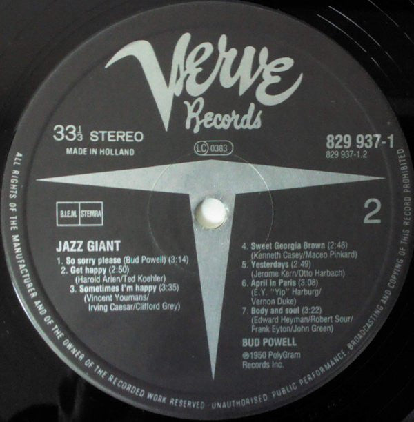 Bud Powell : Jazz Giant (LP, Album, RE)