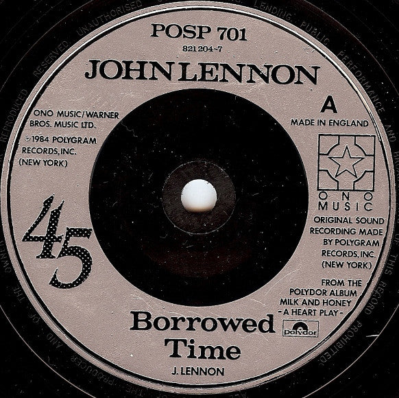 John Lennon : Borrowed Time (7", Single, Pos)