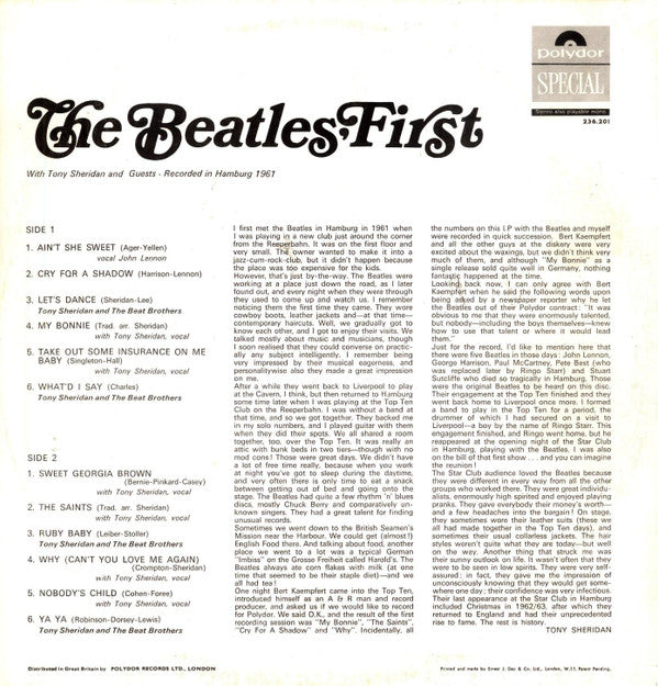 The Beatles With Tony Sheridan : The Beatles' First With Tony Sheridan & Guests (LP, Comp)