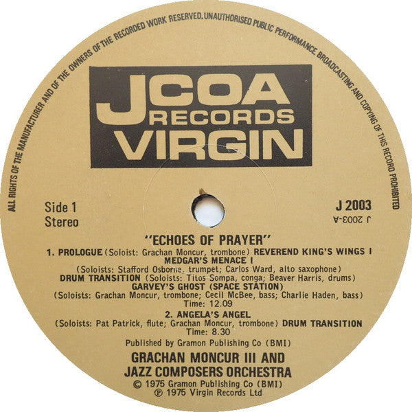 Grachan Moncur III & The Jazz Composer's Orchestra : Echoes Of Prayer (LP, Album)