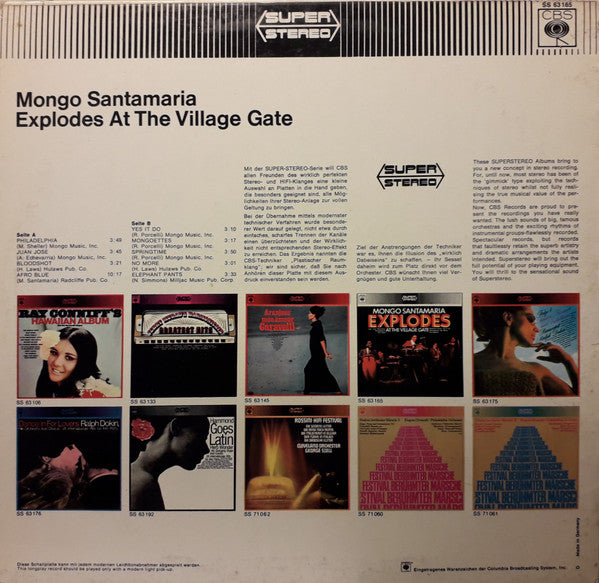 Mongo Santamaria : Mongo Santamaria Explodes At The Village Gate (LP, Album)