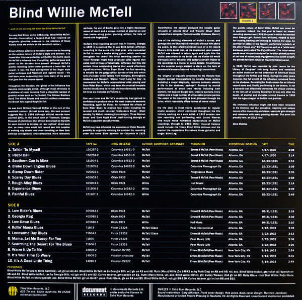 Blind Willie McTell : Volume 2 (Complete Recorded Works In Chronological Order April 17, 1930 To September 14, 1933) (LP, Comp)