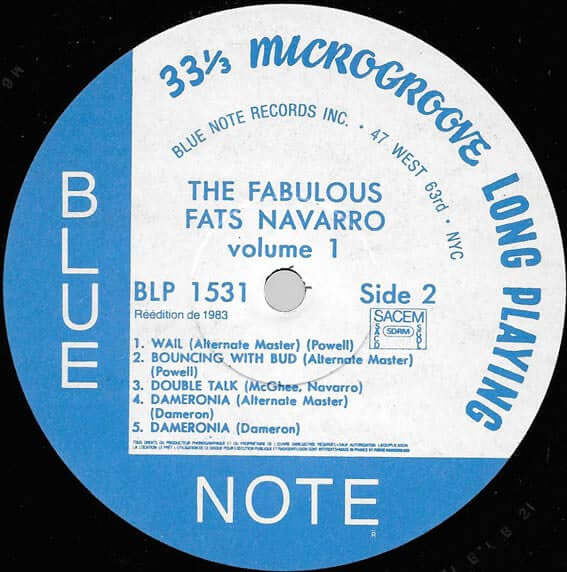 Fats Navarro : The Fabulous Fats Navarro Volume 1 (LP, Album, Mono, RE, RM)