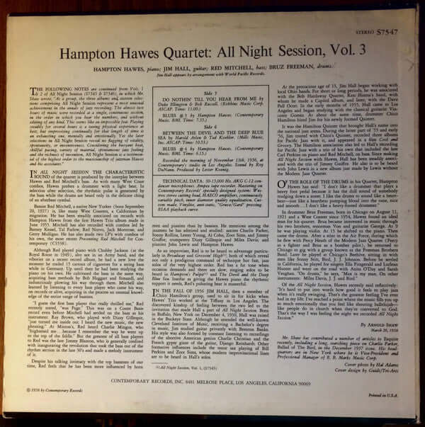 Hampton Hawes Quartet : All Night Session, Vol. 3 (LP, Album)