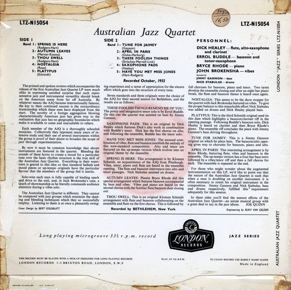 The Australian Jazz Quartet : The Australian Jazz Quartet (LP, Album, Mono)