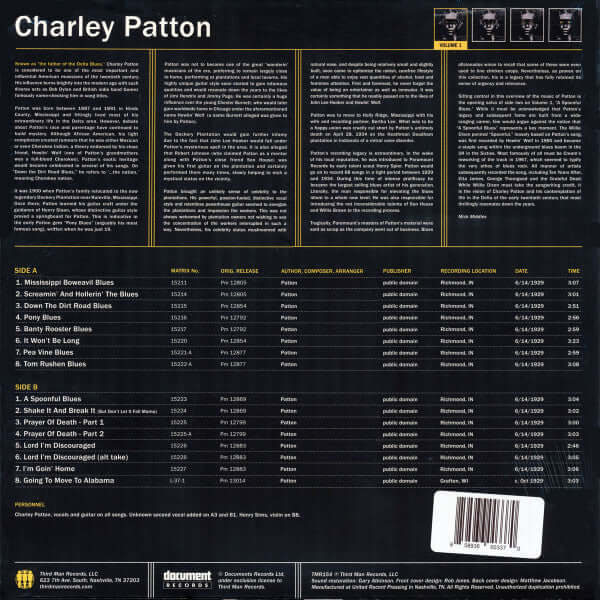 Charley Patton ~ Complete Recorded Works In Chronological Order Volume 1 (Vinyl) - Djungel & Jazz