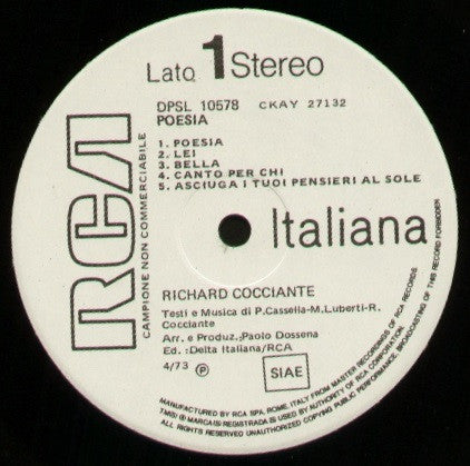 Riccardo Cocciante : Poesia (LP, Album, Promo)