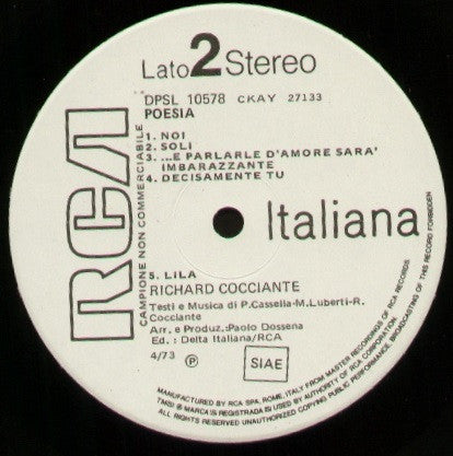 Riccardo Cocciante : Poesia (LP, Album, Promo)