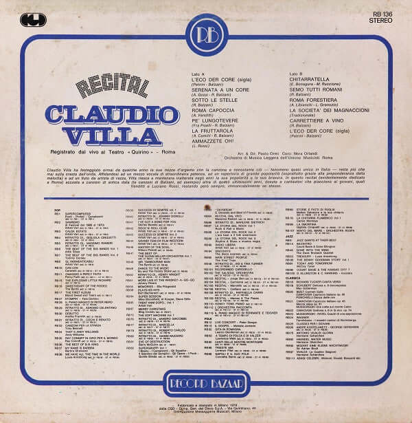 Claudio Villa : Recital Claudio Villa (LP, Album)