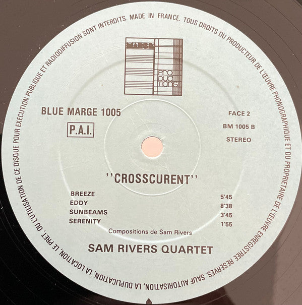 Sam Rivers Quartet : "Crosscurrent" - Live At Jazz Unité (LP, Album)