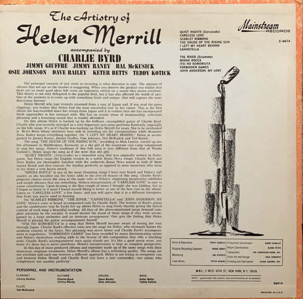 Helen Merrill : The Artistry Of Helen Merrill (LP, Album, Mono)