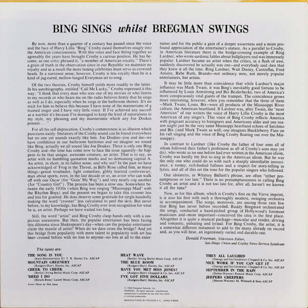 Bing Crosby, Buddy Bregman : Bing Sings Whilst Bregman Swings (LP, Album, Mono)