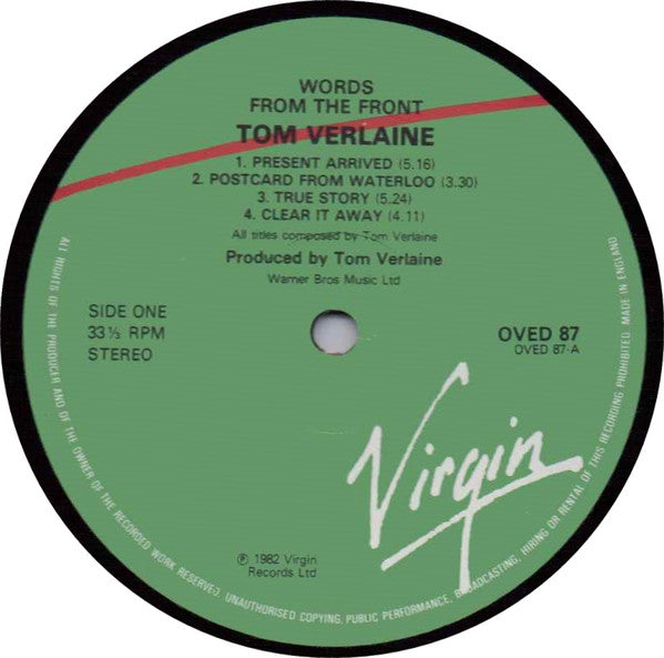 Tom Verlaine : Words From The Front (LP, Album, RE)