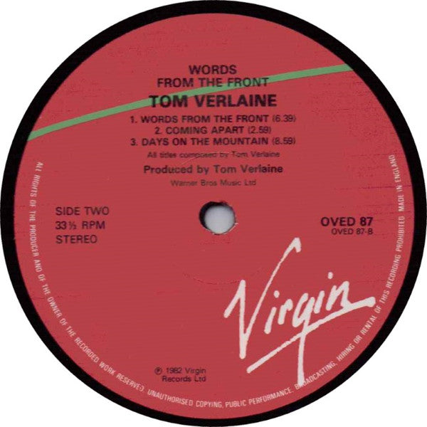 Tom Verlaine : Words From The Front (LP, Album, RE)