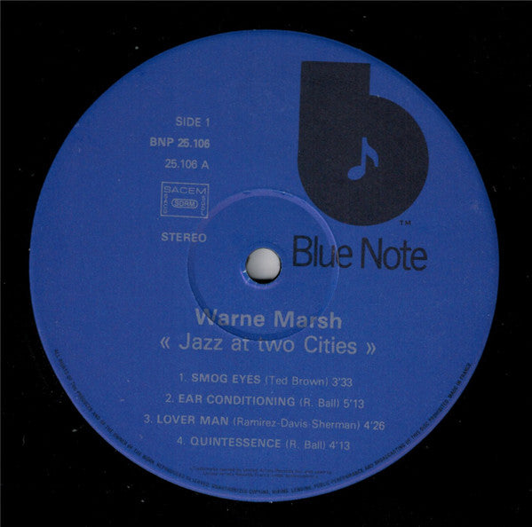 Warne Marsh : Jazz Of Two Cities (LP, Album, RE)