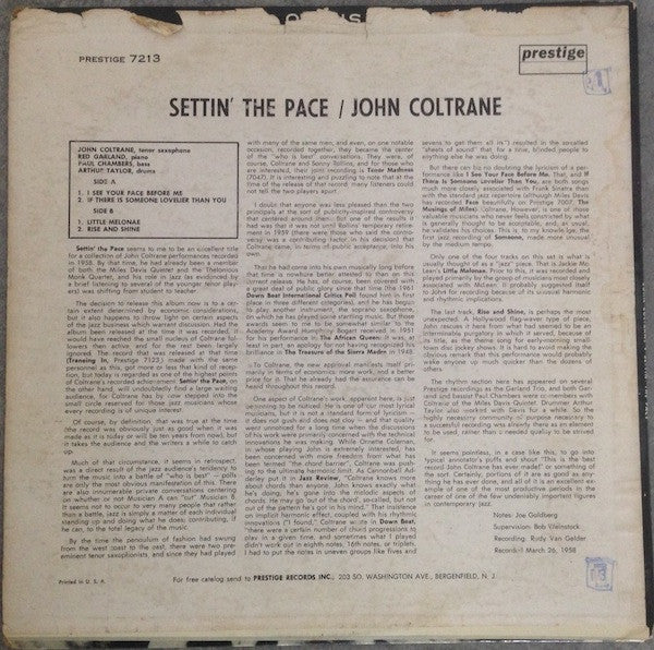 John Coltrane : Settin' The Pace (LP, Album, Mono)