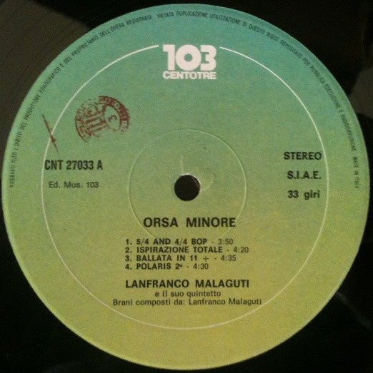 Lanfranco Malaguti E Il Suo Quintetto : Orsa Minore (LP, Album)