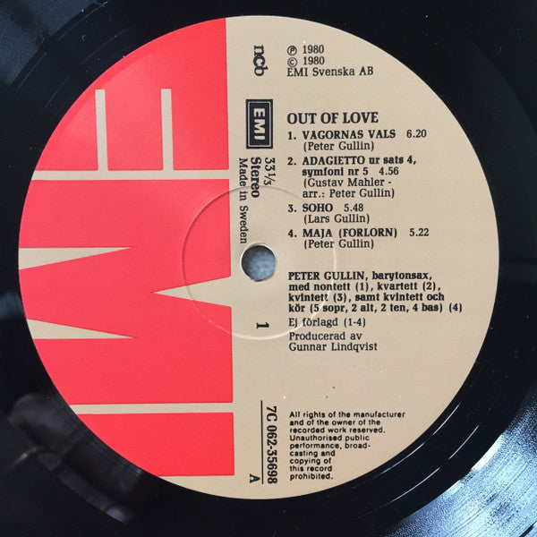 Peter Gullin : Out Of Love (LP, Album)