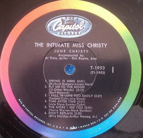 June Christy : The Intimate Miss Christy (LP, Mono, Scr)