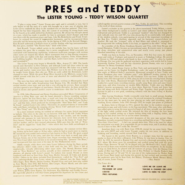 The Lester Young-Teddy Wilson Quartet : Pres And Teddy (LP, Album, Mono)