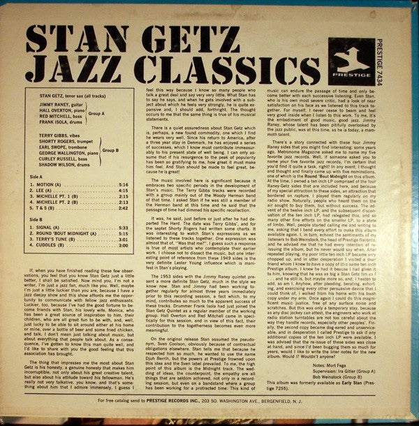 Stan Getz : Jazz Classics (LP, Comp, Mono, RE)
