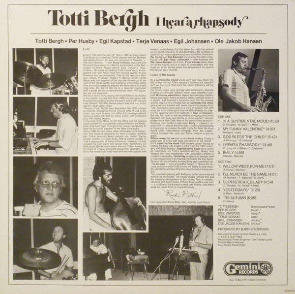 Totti Bergh : I Hear A Rhapsody (LP, Album)