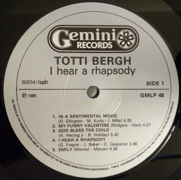 Totti Bergh : I Hear A Rhapsody (LP, Album)