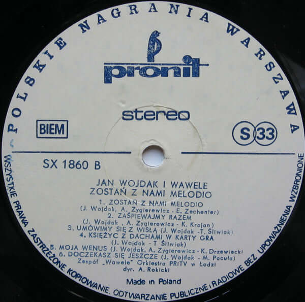 Jan Wojdak & Wawele : Zostań Z Nami Melodio (LP, Album, Whi)